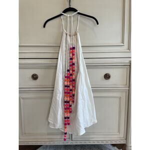 Sundress Open Back‎ Pom Pom Halter Tie Beige Beach Cover XS/S 100% Cotton
